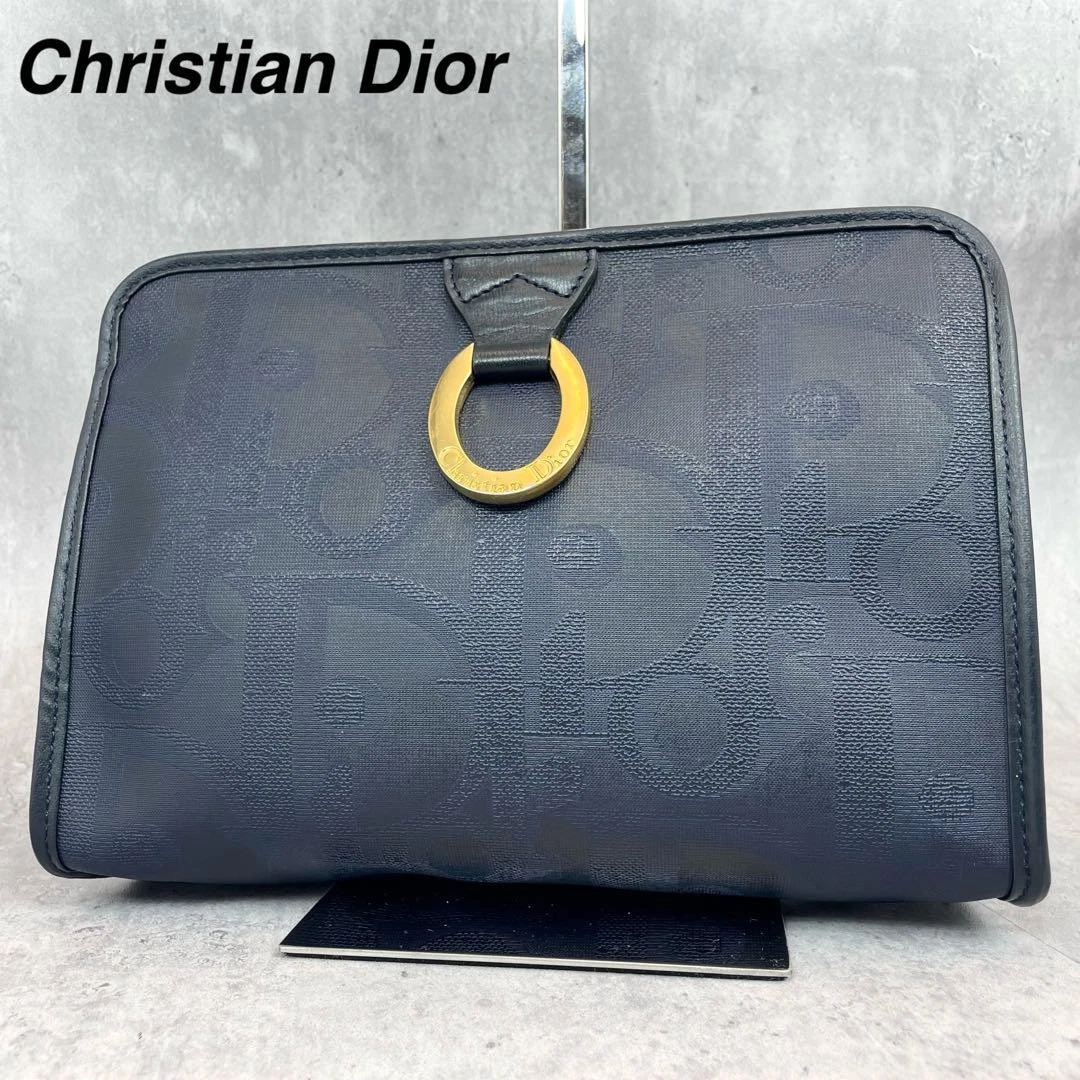 Sac pochette ovale PVC bleu marine Christian Dior