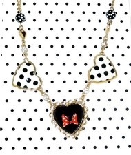 Disney Park Authentic Necklace Dots  Dashes Minnie Mouse Hearts Bow Beautiful