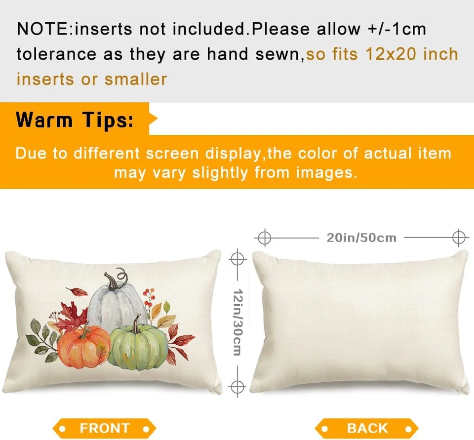 Fall Pumpkin Pillow Covers 12X20 Inch,Autumn Maple Leaf Thanksgiving Lumbar Cush - Image 3 of 4