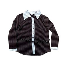 Brown White Polyester Women's Long Sleeve Top 1960's