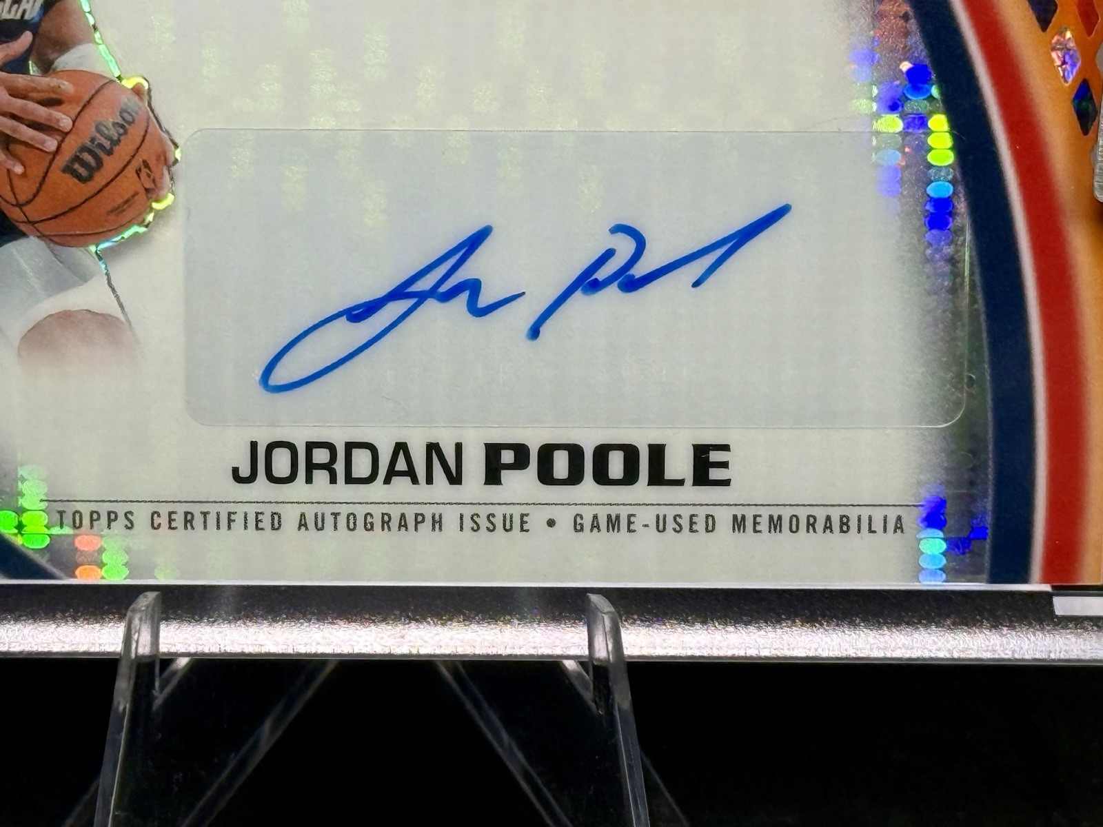 Jordan Poole 2025-26 Topps Pristine Pieces Game Used Patch Auto Relic Orange /25 view 3