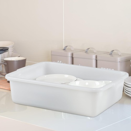 4-Pack 8 L Commercial Plastic Bus Tub Box, Small Dish Pan Tub, White - Picture 6 of 7