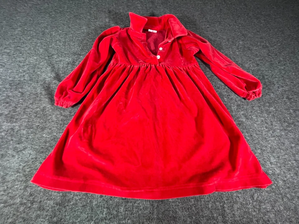 Vestido de fiesta Hanna Andersson de terciopelo rojo talla 4 (100 cm) - vintage Foto 3 de 4