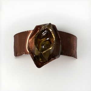 Unique Artisan Handcrafted Copper & Brass Band Ring w/ Agate Stones Size 7.5