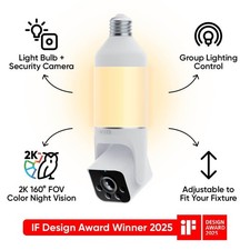 Wyze Bulb Cam 2K HD Security Camera with Color Night Vision, Dimmable 800 Lumen