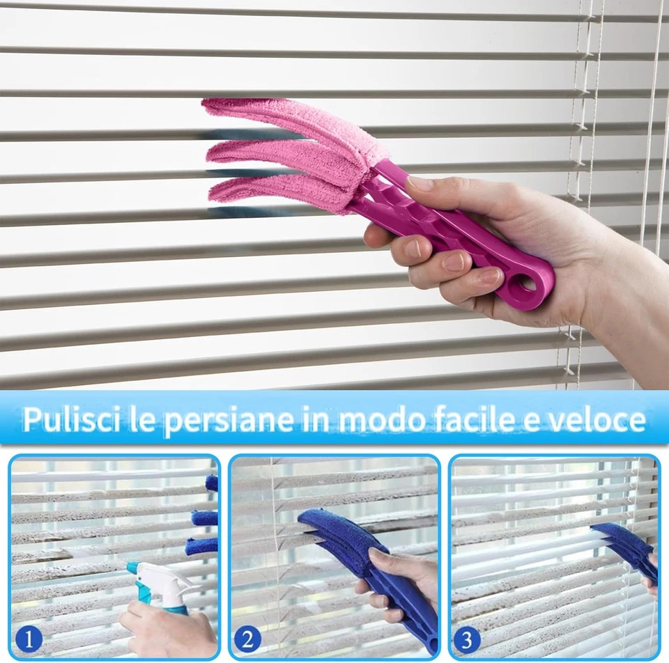 3Pz Pulisci Persiane,3Pz Coprispazzola Di Ricambio in Microfibra E Spazzola per  - Immagine 4 di 4