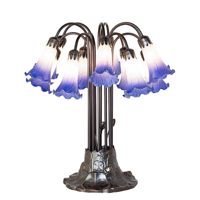 Meyda Lighting 24'' High Blue/White Tiffany Pond Lily 12Lt Table Lamp - 273426