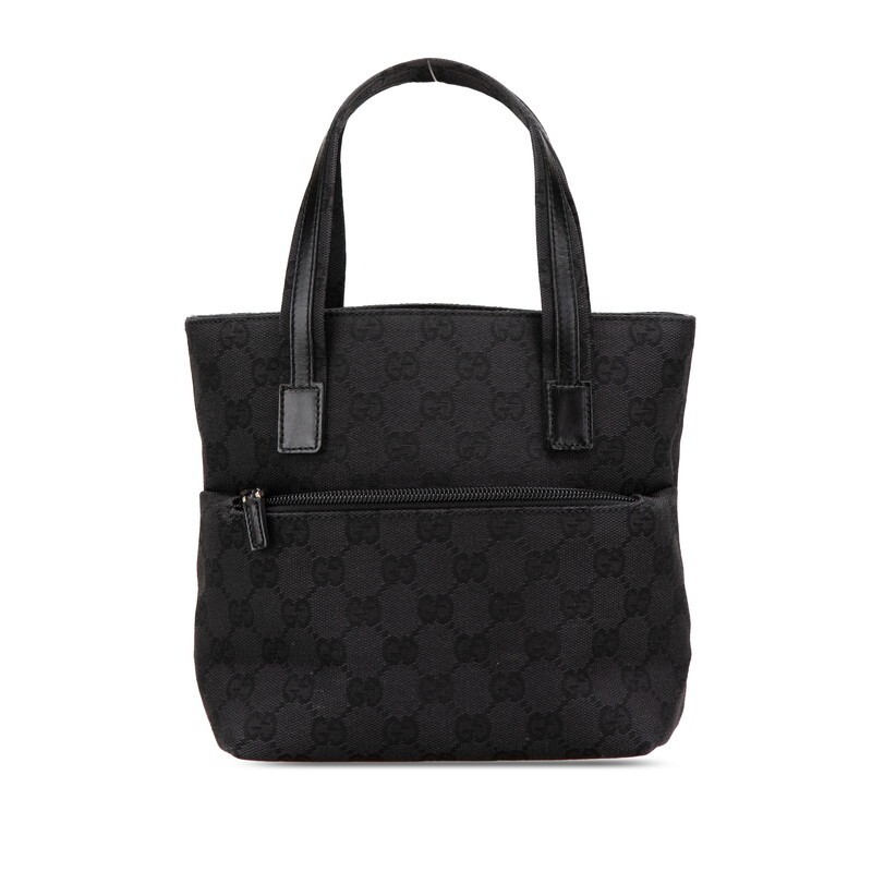 GUCCI GG Canvas Handbag in Black Leather with Gold Hardware 663581