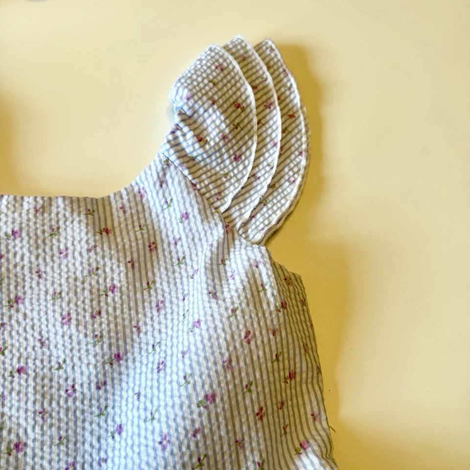 Charming White And Blue Striped Floral Dress, Size 7 - Image 2 of 4