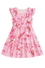 Girls Pink Floral Dress Size 8 Ruffle Sleeves Tiered Skirt Spring Summer