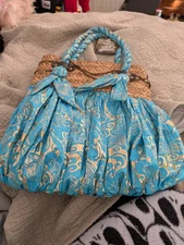 Sun 'N Sand Straw And Fabric Purse Tote Bag NWT