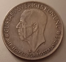 1935 Swedish 5 Kroner 90% Silver 