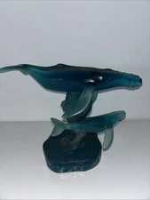 Vintage 1990 Dakin Wyland Acrylic Aqua Blue Sculpture Whale And Calf