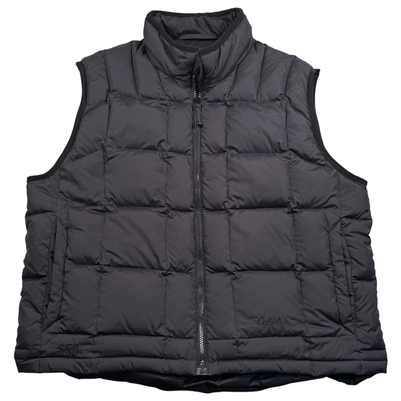 Cabelas Puffer Vest Mens Large Black 650 Fill Goose Down Quilted Zip Outdoor