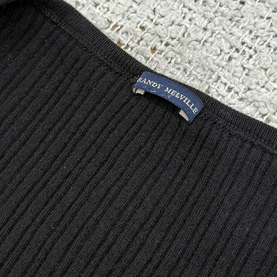 Brandy Melville Black Ribbed Button-Up Cardigan Made In Italy One Size - Image 2 of 4