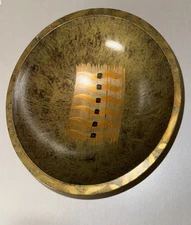 Vtg Hand-painted Laurie M Goddard LM Wooden Turned Bowl Gold Art Deco Style