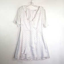 BCBG Generation Dress Womens Medium White Polka Dot Mini Dress Ruffle Faux Wrap