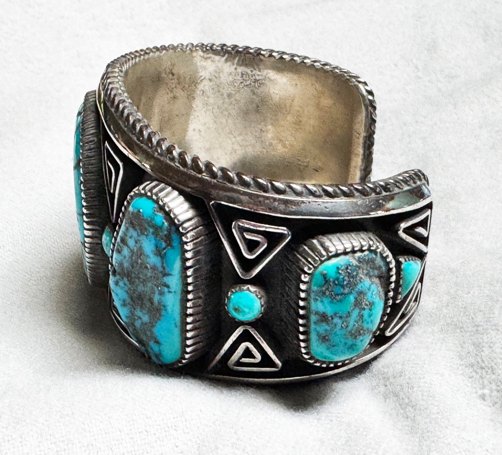 Substantial Large Sterling Turquoise Cuff Bracele… - image 4