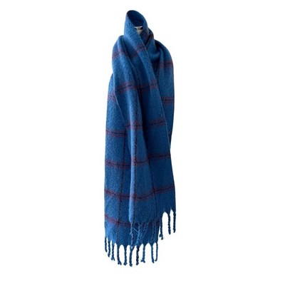 Blue Plaid Scarf Wrap Soft Cozy Warm Winter Accessory Women 90 inch