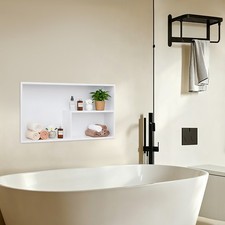 White Bathroom Wall Recessed Shower Shelf Rectangle Stainless Steel Shower Shelf