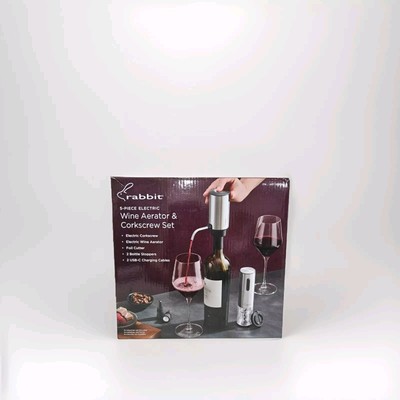 Rabbit 5-piece Wine Tool Set with Electric Corkscrew and Aerator - NEW 