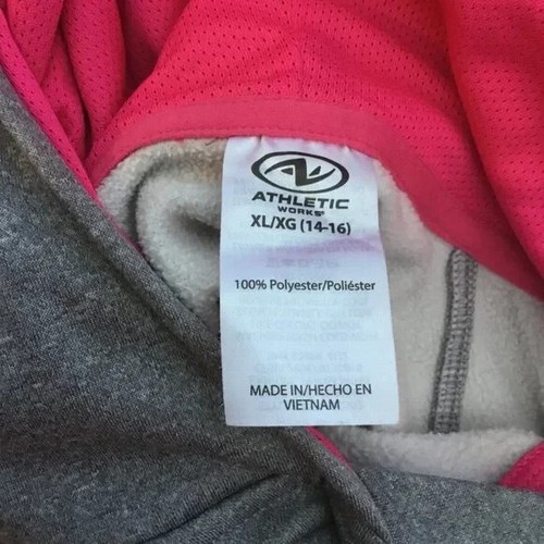ATHLETIC WORKS Hoodie Sweater Pullover Kangaroo Pockets Grey Girls XL (14-16) - Picture 7 of 7