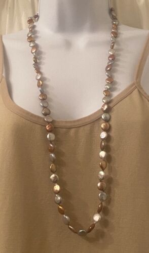 HONORA Signed Lustrous Baroque Coin Pearl 925 Silver Clasp 35.5 Inch Necklace - Picture 4 of 21