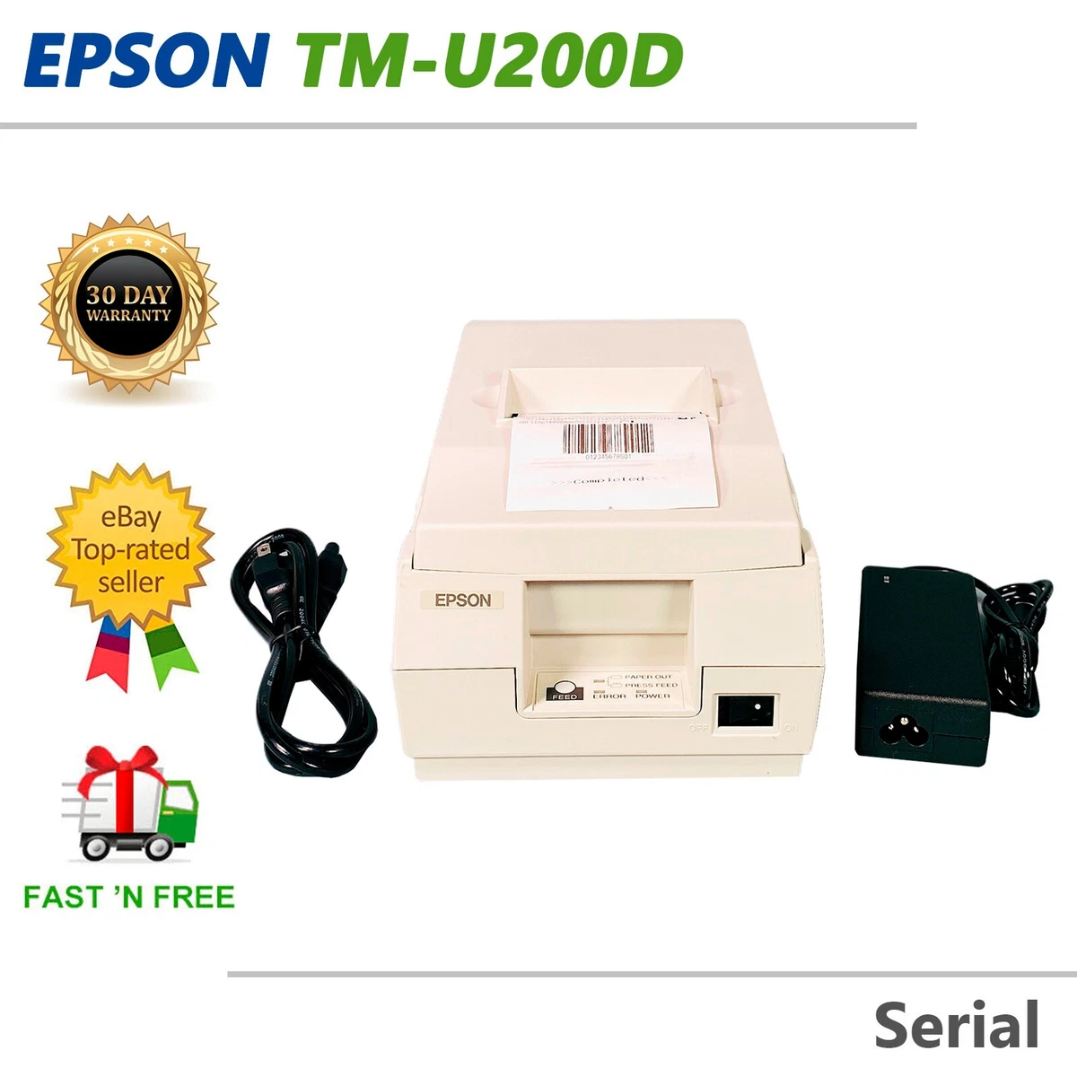 Epson TM-U200D M119D Dot Matrix POS Receipt Printer Serial with AC Adapter