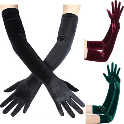 Women Long Velvet Gloves Opera Party Costume Evening Banquet Stretch Gloves 21''