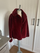 Massimo Dutti Reversible Mouton Fur Coat Red Spanish Sheepskin Size L (12-14)