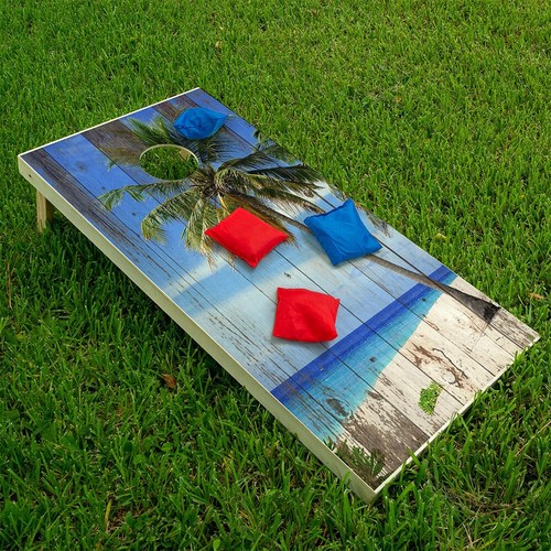 Palm Trees, Beach, Sand, and Blue Cornhole Board Wraps and Decals Vinyl Sticker - Bild 2 von 6