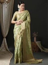 Women's Organza Ethnic Motif Woven Design Saree With Unstitched Blouse Piece