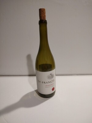 Empty green glass 13 inch bottle signed cork St Francis Chardonnay CA 2018