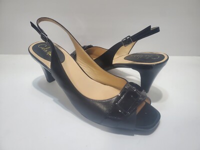 Cole Haan Air Slingback Pump Womens Black Leather Peep Toe Heel D30413 Sz 