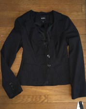  XOXO Black Pinstripe Blazer Small Lined Long Sleeve Woman Two Button Jacket