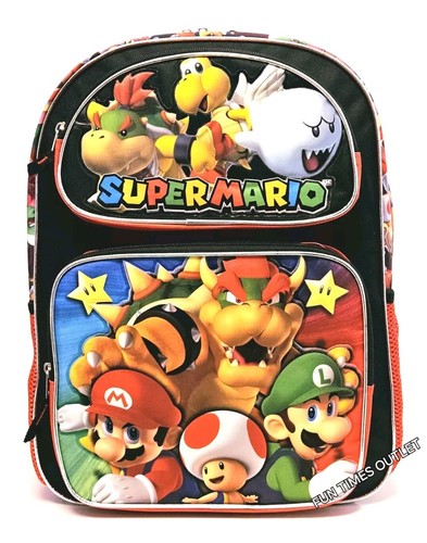 Nintendo Super Mario Bros Large 16" School Backpack Luigi Browser Travel Bag New - 第 1/7 張圖片