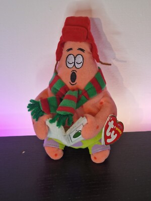 TY Viacom 2007 SpongeBob - Patrick Silent Night Star Beanie ETIKETT