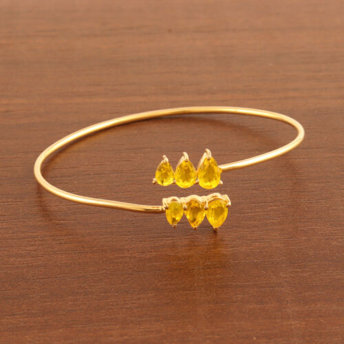 Designer Tiny Pear Cut Stone Citrine Quartz Gold Plated Adjustable Women Bangle - Picture 1 of 3