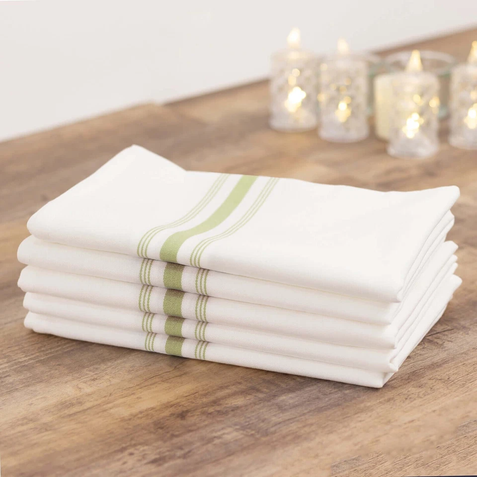 10 pcs White Sage Green Polyester 18x22" TABLE NAPKINS Stripes Wedding Party - Image 2 of 4