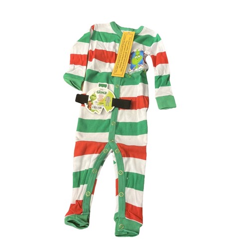 Infant Kids One Piece Sleeper | Size 18M | Holiday Grinch | White/Red/Green - 第 3/4 張圖片