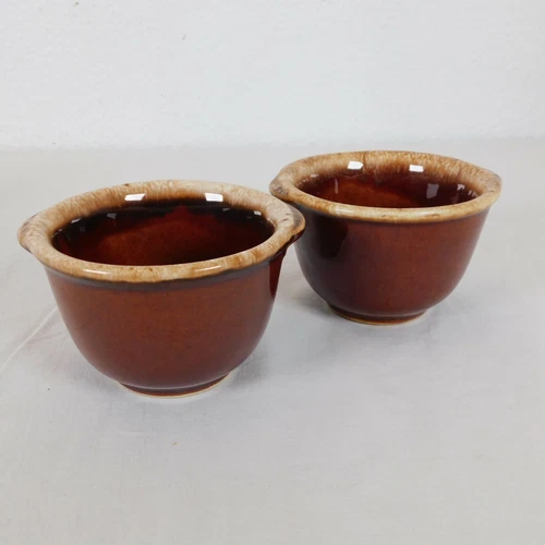 Hull Pottery Brown Drip Oven Proof Lot of 2 Custard Cup Ramekin Tab Handles