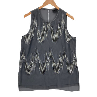 Mossimo Women's Black Metallic Sequin Sleeveless Pullover Blouse Top Large