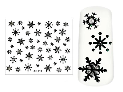 BEAUTY LOUNGE LARISSA Nail Art Nagel Sticker Aufkleber Selbstklebend Schneeflocken in Schwarz XH517