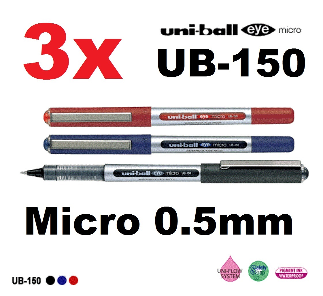 3x NEW Mitsubishi Eye Micro UB-150 Gel PEN BLACK BLUE RED Japan