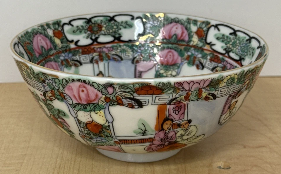 Tigela de porcelana medalhão rosa chinesa antiga 6" era Qing - Imagem 2 de 4
