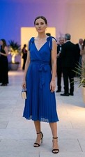 As U Wish Royal Blue Sleeveless Pleated Belted Midi Dress Women's Sz M