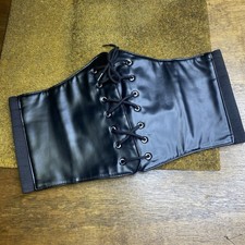 Black Faux Leather Bustier Corset Under Breast Adjustable Tie Front M/L