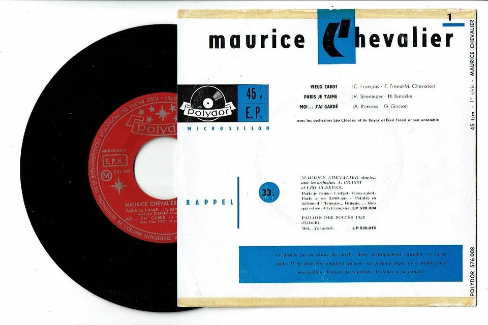 Maurice CHEVALIER Vinyle 45T EP 7" VIEUX CABOT - PARIS JE T'AIME - DECCA 576008 - Photo 2/2