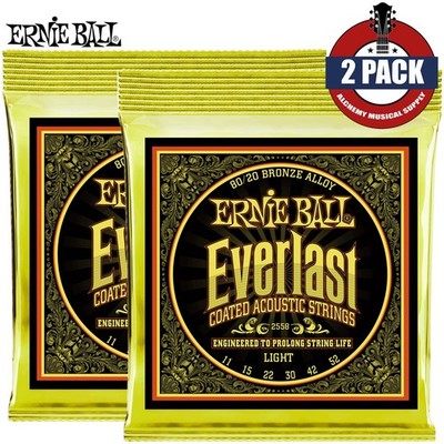 2-PACK Ernie Ball 2558 Everlast 80/20 Bronze Acoustic Guitar Strings 11-52