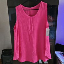 Damen Top Basic rosa ärmellos Rundhals Baumw...